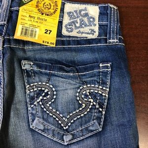 NWT Big Star Vintage Short Jeans, Thick Stitch Embroidered